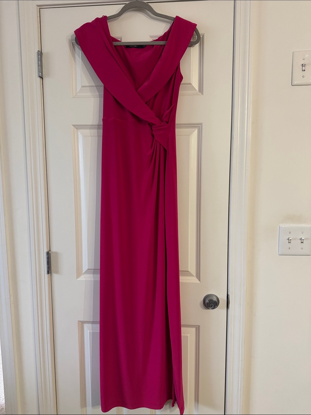 Lauren Ralph Lauren Fuchsia Draped Knot-Detail Evening Gown